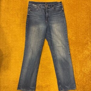 Express modern straight super high-rise jeans. Size:14L color:Blue